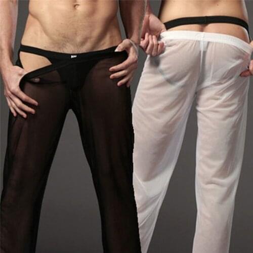 Strong Mens Sexy Soft Mesh Sheer See-through Stretch Pant Trousers Sleepwear Transparent Men Pants Homewear Perspective Pajamas