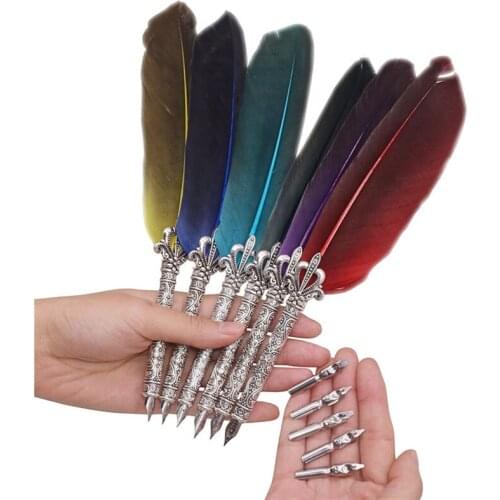 1 Set English Calligraphy Feather Dip Pen Writing Stationery set Gift Box with 5 Nib Wedding Gift Quill Pen Fountain Pen