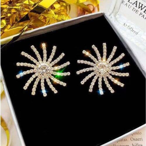 Shining Sun Flower Sunlight Earrings Woman Lucky Lady Full Rhinestone Sense of design Exaggeration Trendy Geometrlc Delicate