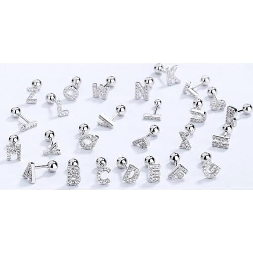 SLE1 2021 new s925 sterling silver screw thread 26 letter earrings female h f v-shaped zircon diy ear bone nails