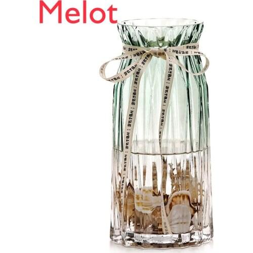 European-Style Vertical Edge Glass Vase Living Room Colorful Transparent and Creative Dried Flower Arrangement Ornaments
