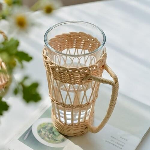 Ins Restaurant Glass Home Rattan Cup Holder Heat-resistant Milk Transparent Water Cup Gift