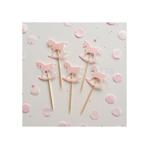Glitter cheap Rocking Horse Cupcake Toppers wedding bridal Shower birthday tea party treat food picks decoration