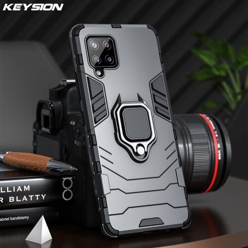 KEYSION Shockproof Armor Case for Samsung A12 A42 A32 5G Ring Stand Bumper Silicone Phone Back Cover for Galaxy A02S M01 Core