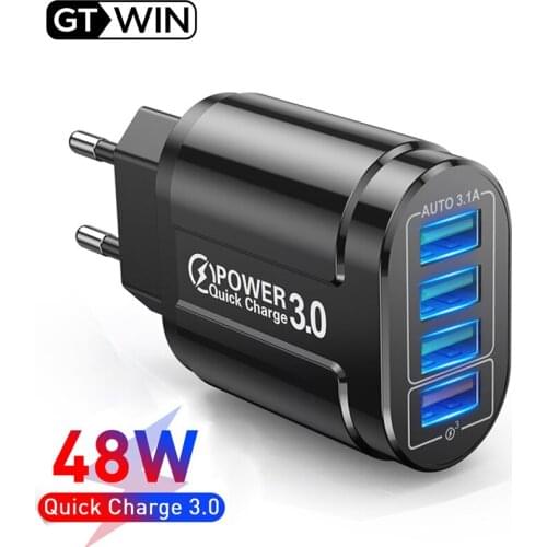 GTWIN 48W Quick Charger 3.0 USB Charger For iPhone 4 Port Wall Fast Charging For Samsung Xiaomi Mi Huawei Mobile Phone Adapter