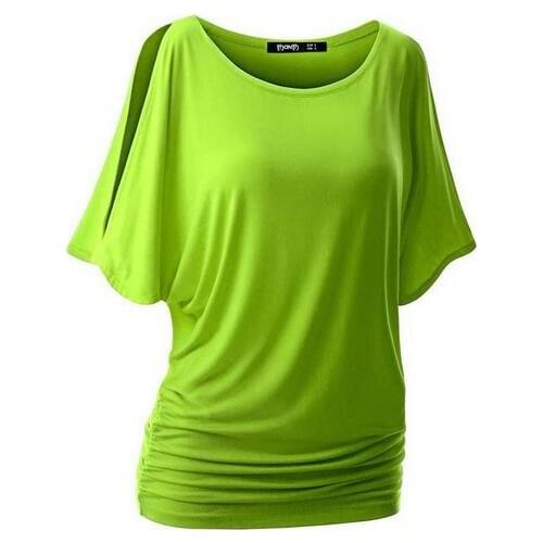 Black Green Solid Color Top Female Harajuku Big Sizes Cotton O Neck Womens T-Shirts Cut Out Off Shoulder Tops Clothing Tees F15