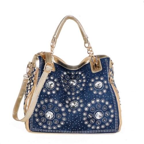 Luxury Trendy Casual Fashion Jean Bag For Ladies Rhinestone Womens Handbag Shoulder Tote Bag Designers Handbags
