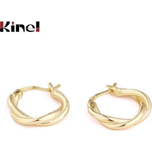 Kinel Europe 925 Sterling Silver Hoop Earrings For Women 18K Plating Real Gold Bijoux Circle Twist Earring Fine Jewelry