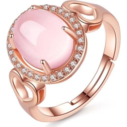 Charm Pink Rose Quartz Gemstones Rings For Women 925 Sterling Silver Wedding Ring Adjusted Party Fine Jewelry Gifts For Lady