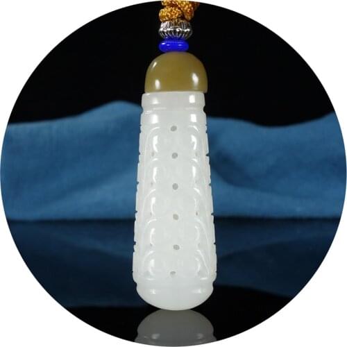 Natural Hetian White Green Jade Hollow Handcarved Flower Jade Pendant Jade necklaces women jadeite jade jewelry