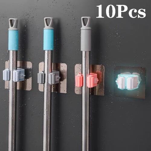 1/2/4/10Pcs Broom Hanger Mop Holder Adhesive Multi-Purpose Hooks Wall Mounted Mop Organizer Rack Hanger Hooks