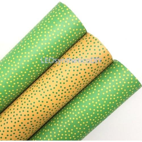1PC 21X29CM Green and Yellow Dots Printed Synthetic Leather Fabric Sheets, PU Leather For Making Bows LEOsyntheticoDIY R265B