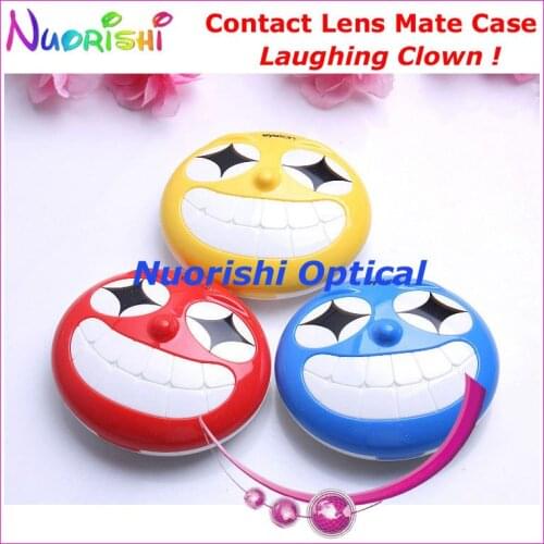 10pcs Laughing Clown design Contact Lens Case with Mirror C525 contact lens mate box Free Shipping
