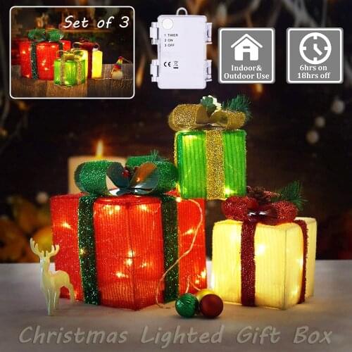 3pcs Christmas Tri-color Gift Box Light Portable LED Battery Powered Christmas Indoor Outdoor Courtyard Party Holiday Decorate