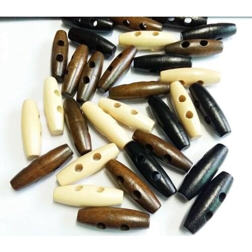30Pcs/lot 30mm Two Holes Button Olive Shape Wooden Horn Buckle Toggles Long Large Coat Overcoat Button