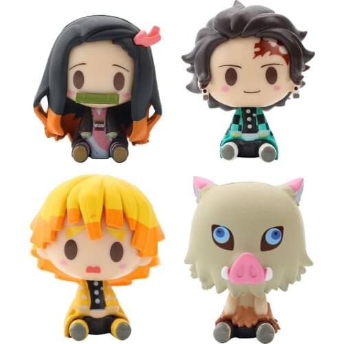 4pcs/set Kimetsu No Yaiba Anime Action Figure Toys Tanjiro Zenitsu Nezuko Inosuke Anime Figure Car Ornament Interior Decoration