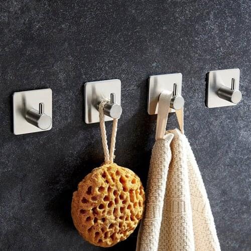4PCS/Lot Bathroom 3M Self Adhesive Stainless Steel Hooks For Hanging Wall Hanger Key Bag Clothes Coat Holder Kitchen Towel Hook
