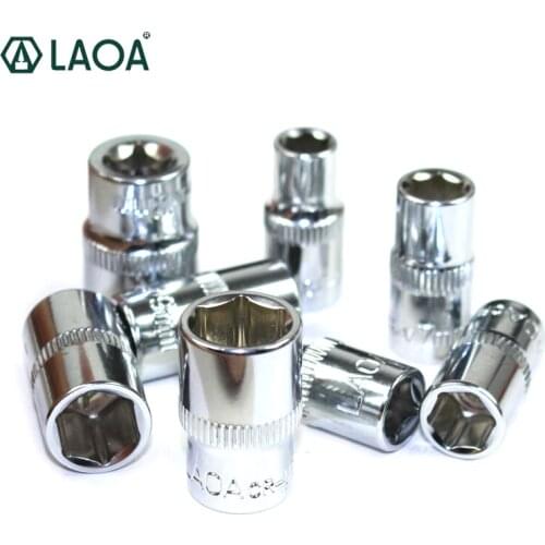 LAOA 8PCS 1/4 Drive Cr-V Socket Set Steel Hexagonal Short Sleeve Ratchet Spanner Mirror Sleeve Hexagonal Socket Head