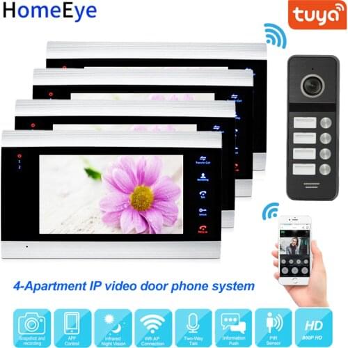 960P 7'' IP Video Door Phone Wifi Video Intercom Support Tuya Smart App Home Access Control System 4-Apartment Touch Button