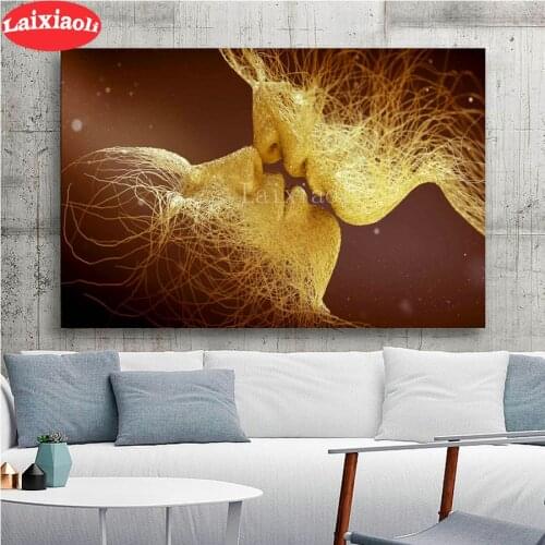 Grey Love Kiss diamond Painting Abstract Couple kiss landscape Golden Pictures Home Bedroom Living Room Decoration mosaic art