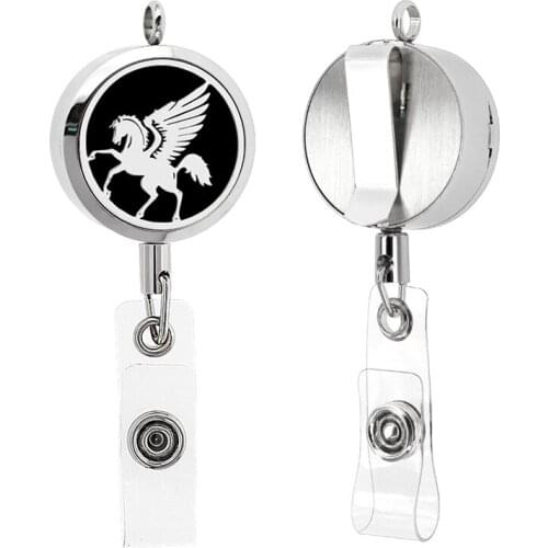 Running Horse 30mm Stainless Steel Jewelry Integrated Diffuser Name Card Holder Retractable Essential Oil Aromatherapy Keychain