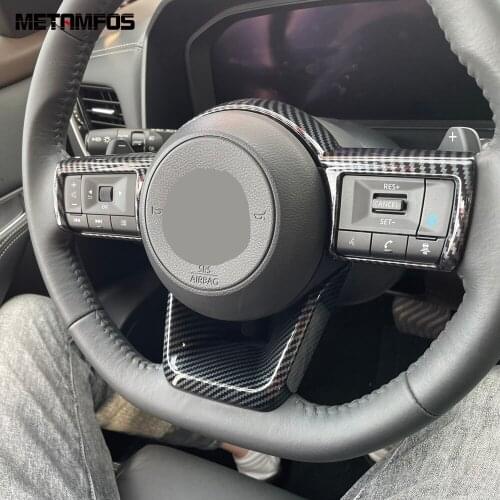 For Nissan Rogue X-trail 2021 2022 Carbon Fiber Steering Wheel Cover Molding Trim Decoration Frame Inner Accessories Car Styling