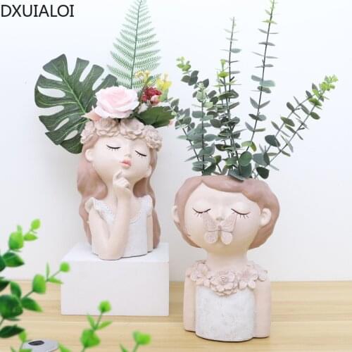 European style home decoration personality girl large resin flower pot creative living room desktop landscape potted furnishings