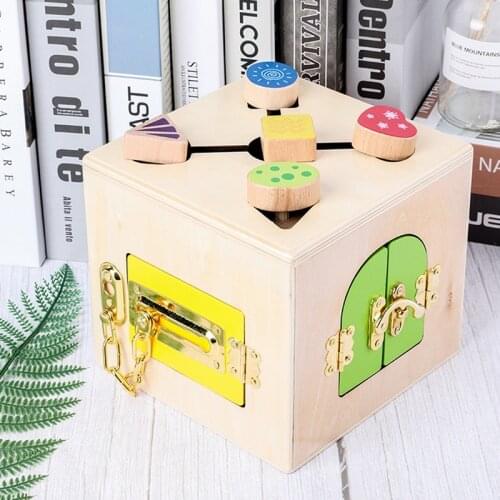 Wooden Lock Box Kids Wooden Toys Unlock Building Block Lock Box Educational Unlocking Toys for Children Basic Life Skill Toy