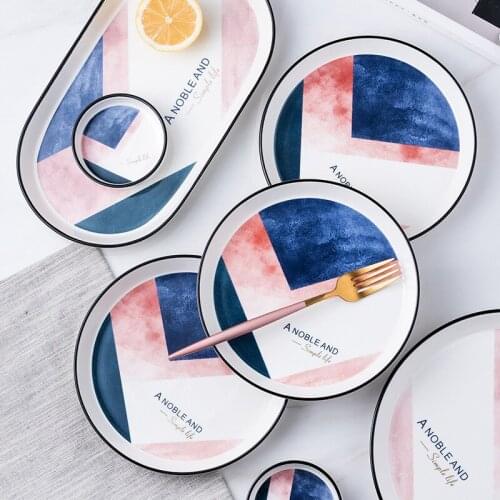 European creative geometric pattern contrast color ceramic tableware household soup bowl rice plate dish rice bowl salad bowl