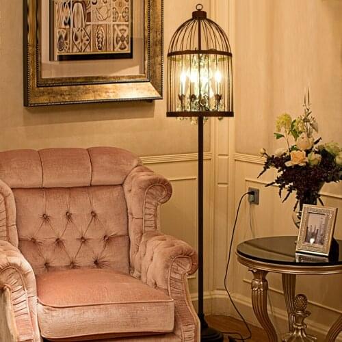FUMAT Loft Birdcage Crystal Iron Art Floor Lamps Industrial Style Candelabrum Light E27 LED Desk Table Lamp Black Gold Color