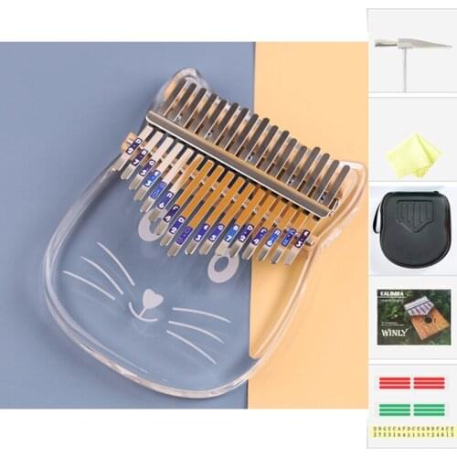 Kalimba 17 Keys Engraved With Notes Cat\Pig Shaped Thumb Piano Solid Finger Mbira Clear Body Cute Crystal Acrylic Instrument