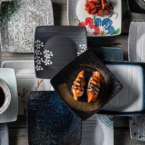 Japanese-style Ceramic Sushi Dishes Creative Rough Ceramic Tableware Snacks Snacks Square Dishes Home Dishes Kitchen Supplies
