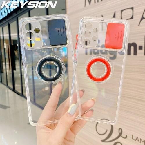 KEYSION Clear Case for Samsung A52 5G A72 A32 A12 Slide Push Pull Window Camera Protection Phone Cover for Galaxy S21 Ultra S21