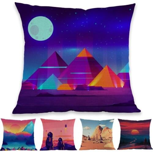 Colorful Landscape Sunrise and Sunset Dusk Mountain Stream Night Pyramid Linen Pillow Case Home Sofa Decorative Cushion Cover