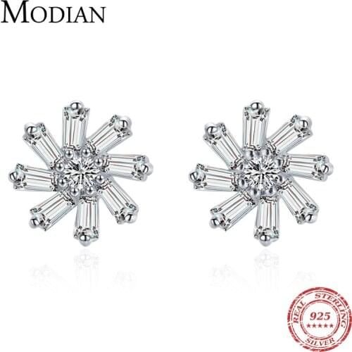 Modian 925 Sterling Silver Snowflake Rotating Flower Stud Earrings for Women Hypoallergenic Elegant Wedding Statement Jewelry