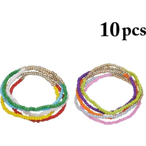 10pcs/set Fashion Boho Beads Ethnic Elastic Multilayer Beaded Bracelets Set for Women Charm Party Jewelry Gift