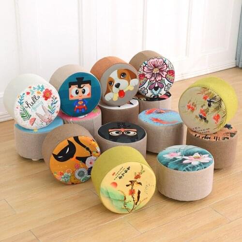 Fashion household solid wood sofa stool creative small bench adult shoe changing stool living room fabric low stool