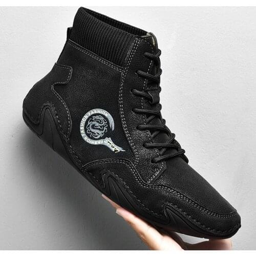 Men Boots Spring Winter Comfy Durable Outsole Lace-up Fashion Shoes Men 2021 Leather Casual Boots Men Brand Design Mens Boots