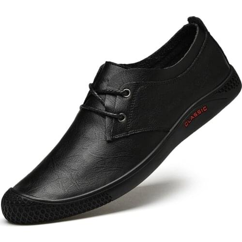 Mens Spring Autumn Casual Shoe Leather Top Soft Bottom Lace Up Casual Shoes Comfortable Non Slip Business Casual Mens Shoes