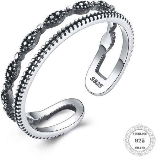Genuine 925 Sterling Silver Wavy Double Layer Zircon Wedding Rings for Women Minimalist Thin Circle Gem Rings Jewelry Hot Sale