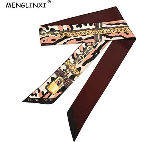 New Scarf For Women Leopard Chain Printing Skinny Bag Scarf Brand Silk Foulard Women Tie Fashion Belt Head Scarves For Ladies
