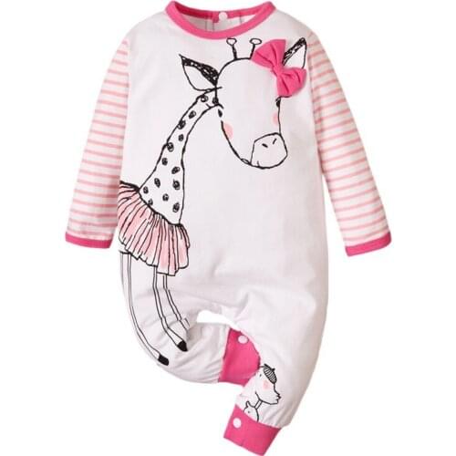 Autumn Infant Baby Bodysuit Girls Long Sleeve Cartoon Animal Pattern Rompers Jumpsuit Kids Outfits