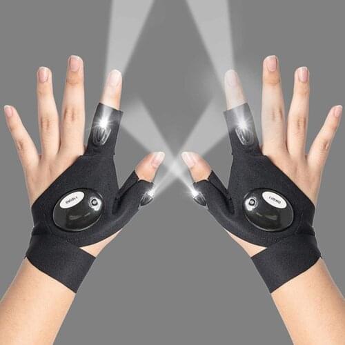 2021 Hands-free Light Gloves Outdoor Fishing Running Use Night Luminous Led Handwear Half-finger with Light Gloves Finger Cover