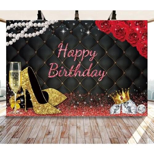 Princess Backdrop Photography Gold High Heels Headboard Sofa Happy Birthday Party Poster Portrait Photo Background Photo Studio