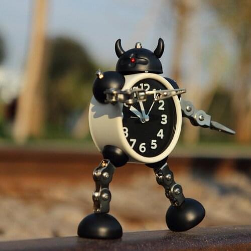 Deformation robot alarm clock creative student small alarm clock cute children cartoon alarm clock table clock table clock metal
