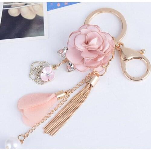 Rose Key Bow Tassel Gifts Crystal Pendant Flowers Chain Bag Ring Keychain