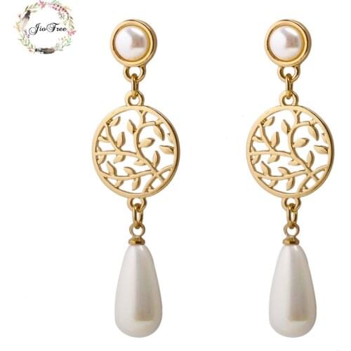 JIOFREE Ethnic Vintage pearl Earrings Long Clip on Earrings Non Piercing For Women Fashion Wedding Jewelry Gift Wholesale