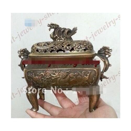 Old copper auspicious Zen statue dragon Collectibles incense burner