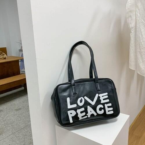 Solid Womens Bag 2021 New Simple Versatile Soft PU Leather Shoulder Bags For Girls Fashion Letter Tote Handbags Love Peace