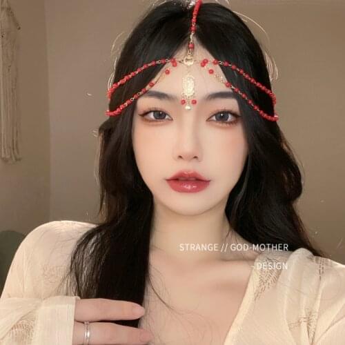 Retro ethnic headwear, exotic ancient costume forehead decoration, eyebrow center pendant, hanfu ancient style hair decoration